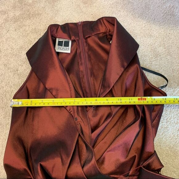 Tadashi Red metallic halter wrap ruffle dress Sz XS - Picture 11 of 13